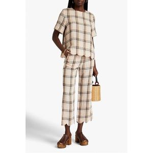 LISA MARIE FERNANDEZ Scallop Peach Madras Linen Pant